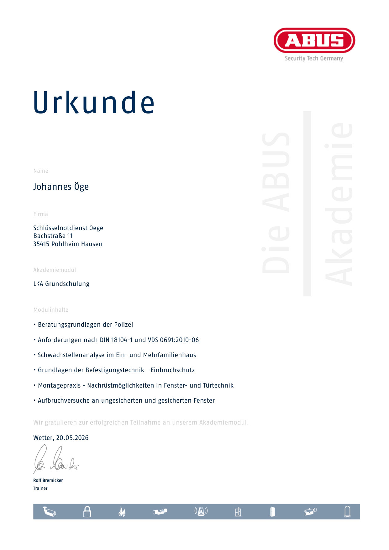 ABUS-Akademie – LKA-Grundschulung, Johannes Öge